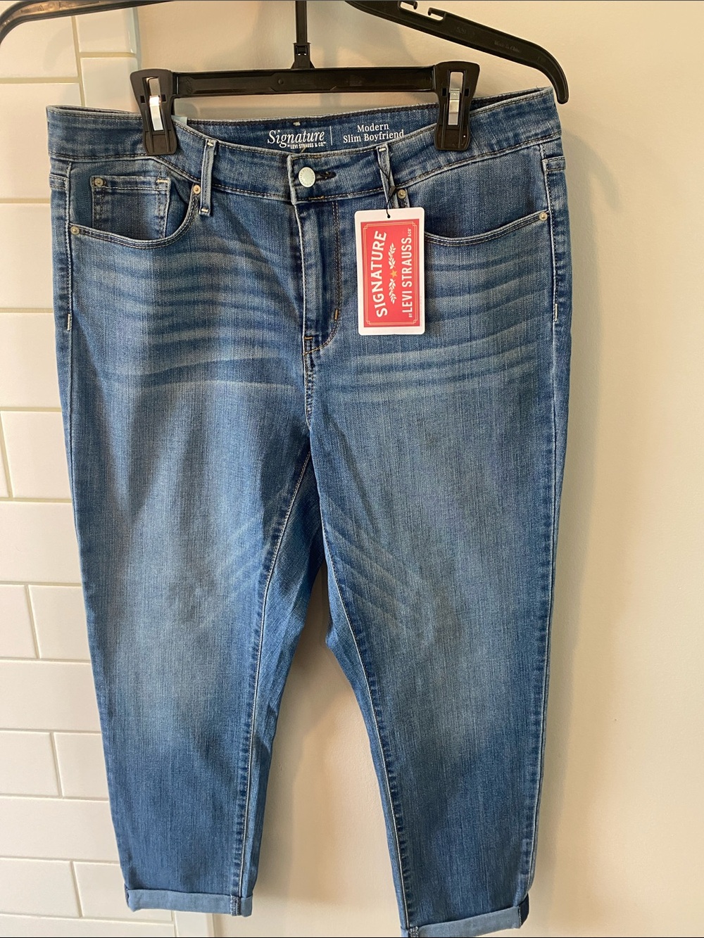 Signature Mid Wash Slim Boyfriend Jeans - Blue